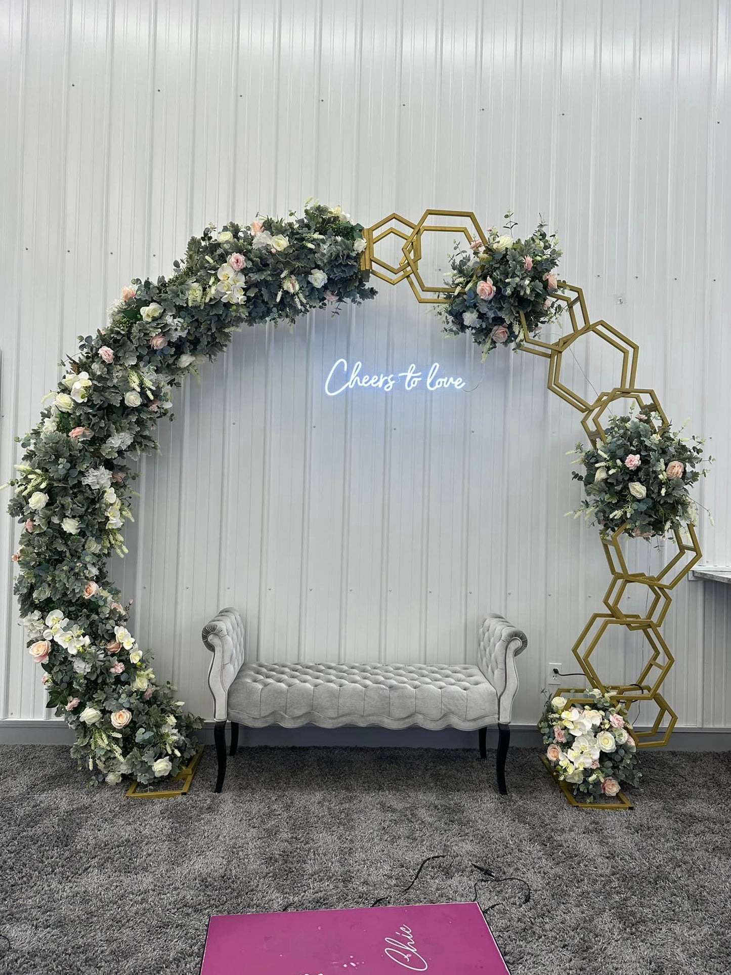 Gold Hexagon Arch with Pink & White Flowers