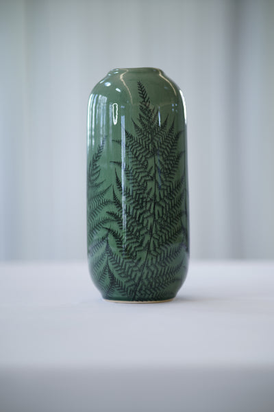 Green Vase with Fern Leaf Design
