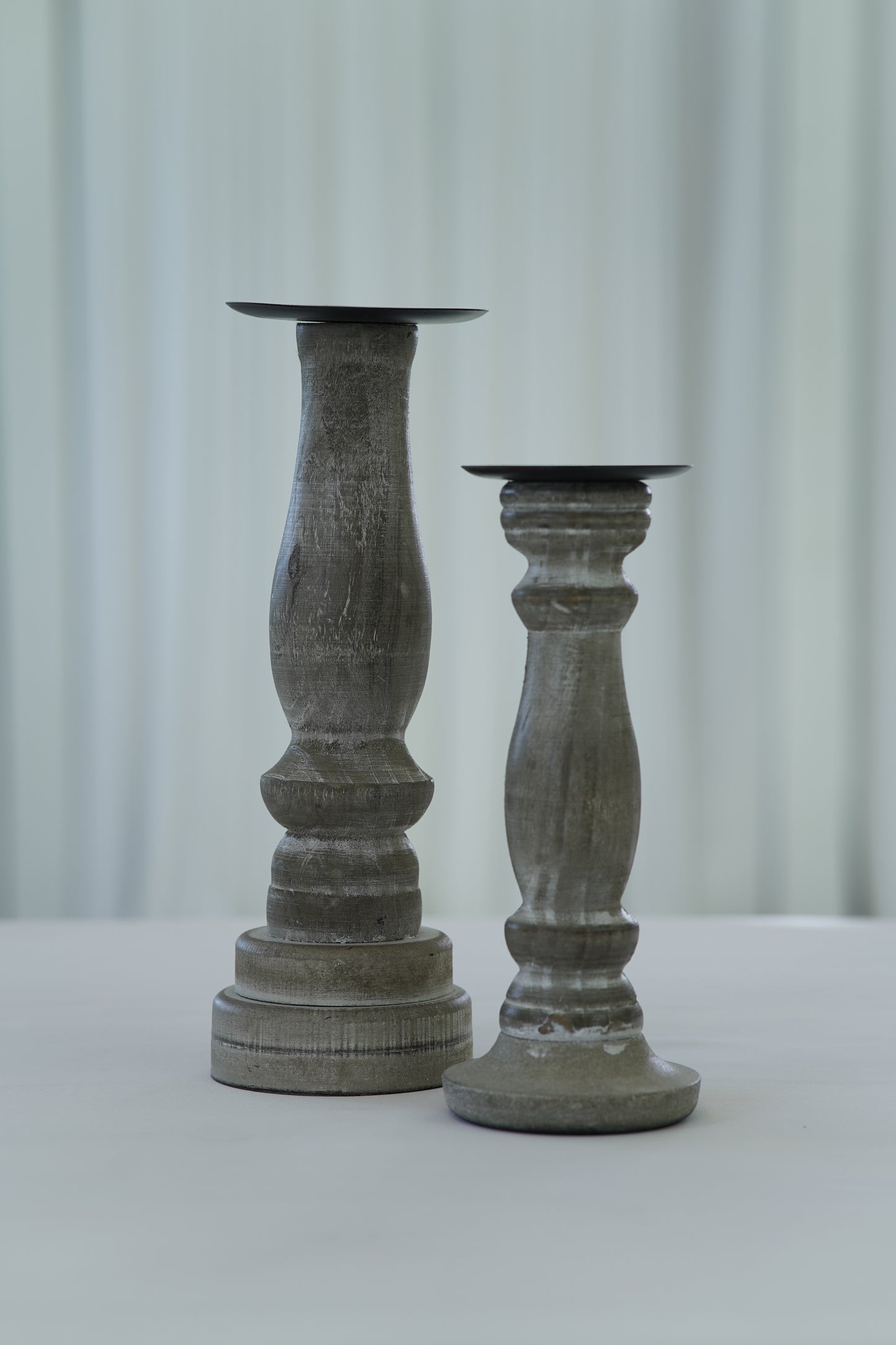 Grey Pillar Candle Holders
