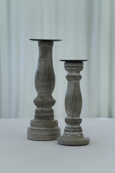 Grey Pillar Candle Holders